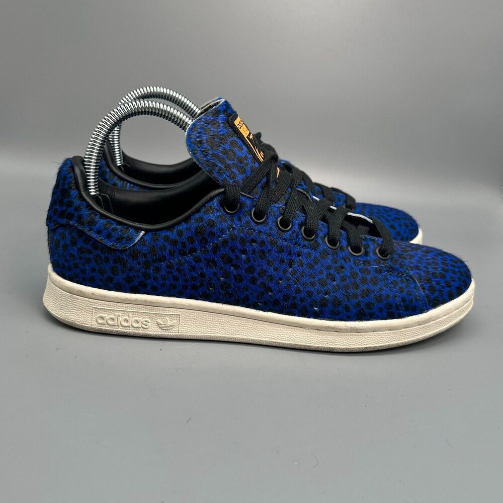Adidas Stan Smith Womens 7.5 Blue Cheetah Print Running Sneakers Lace-Up Low Top